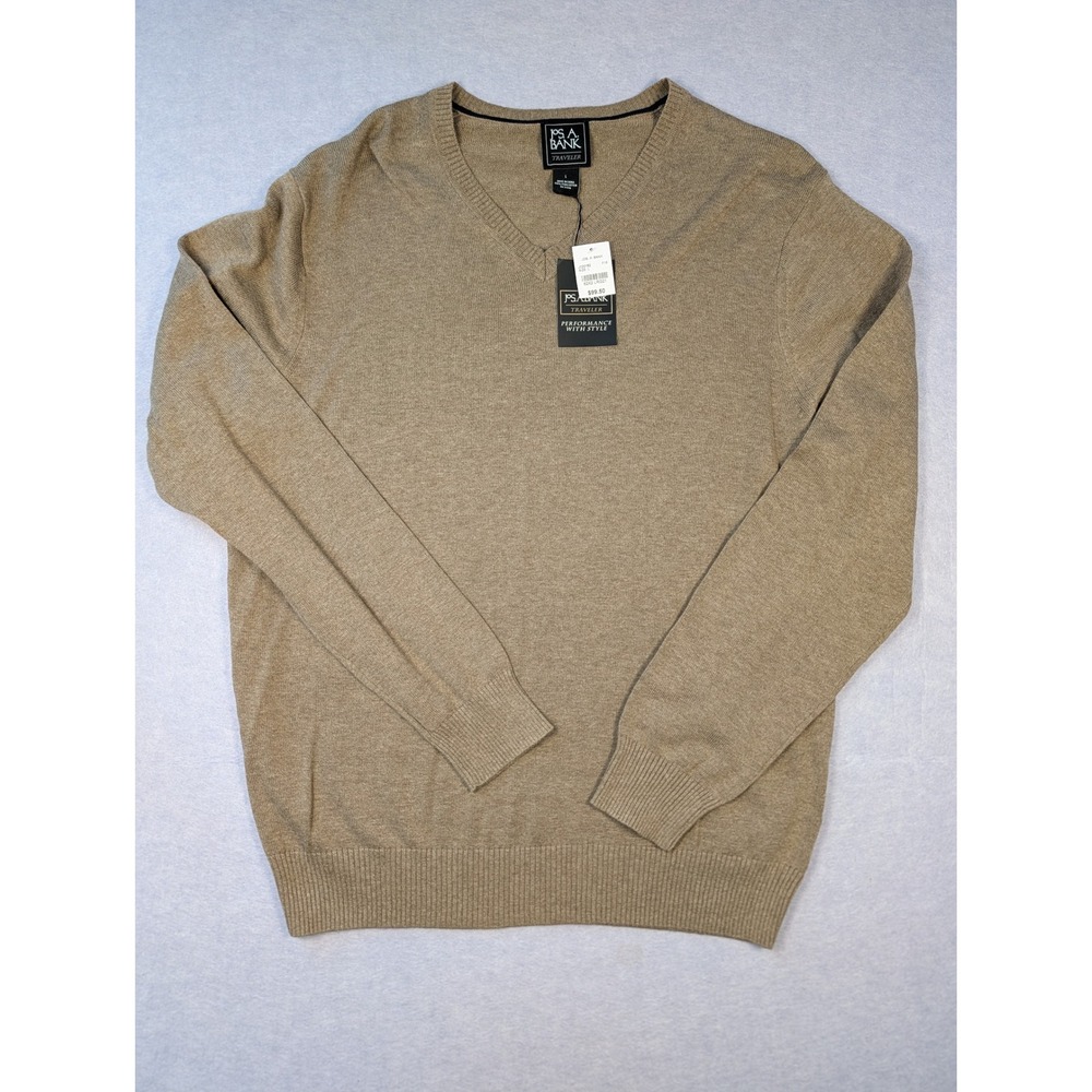 Jos. A. Bank V-Neck Sweater Mens L Tan Traveler Pima Cotton NWT